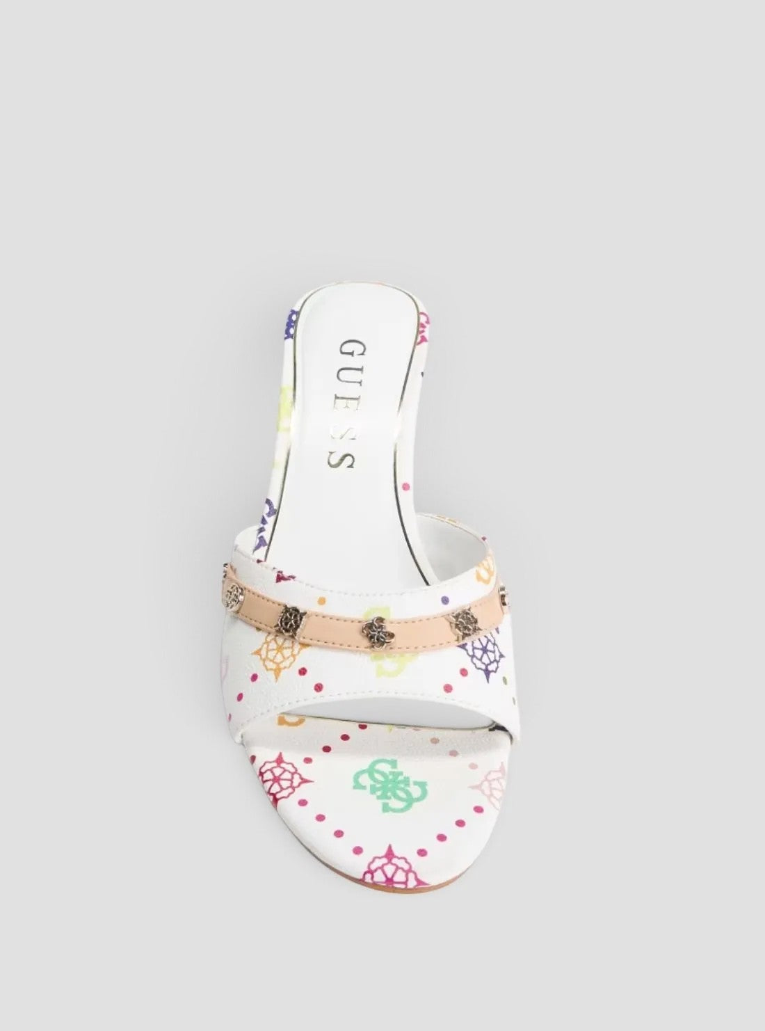 GUESS Footwear White Logo Iory Heeled Sandals IORY Front View