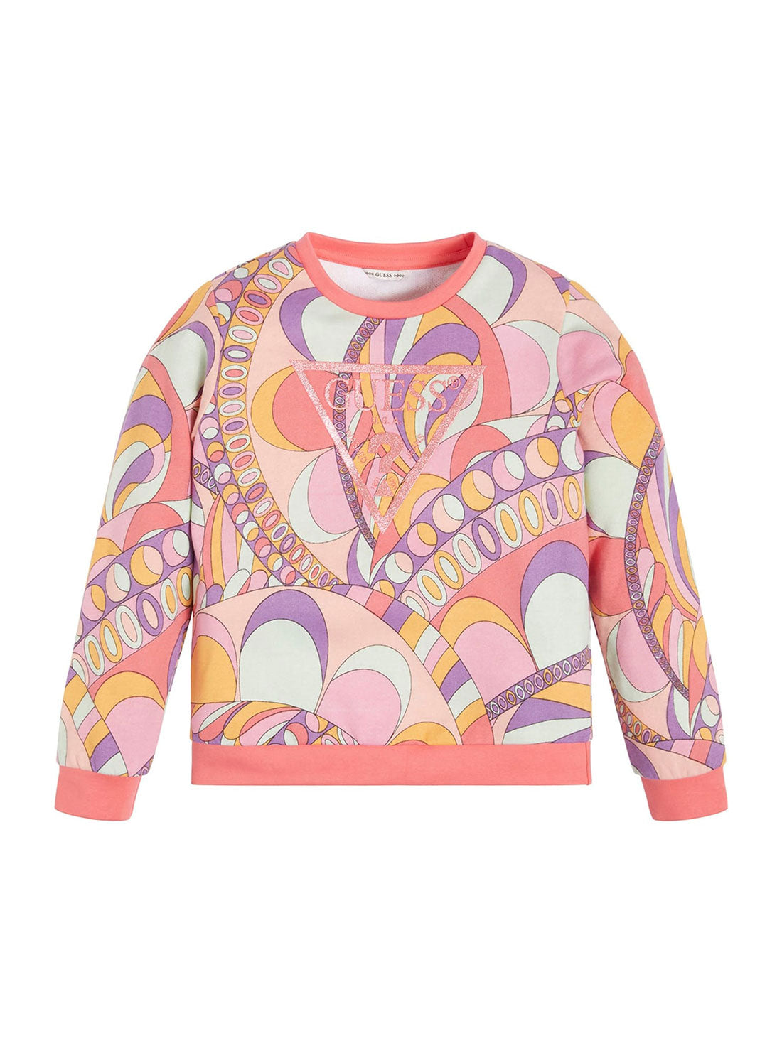 Girl's Orange Pink Circle Print Logo Jumper front view