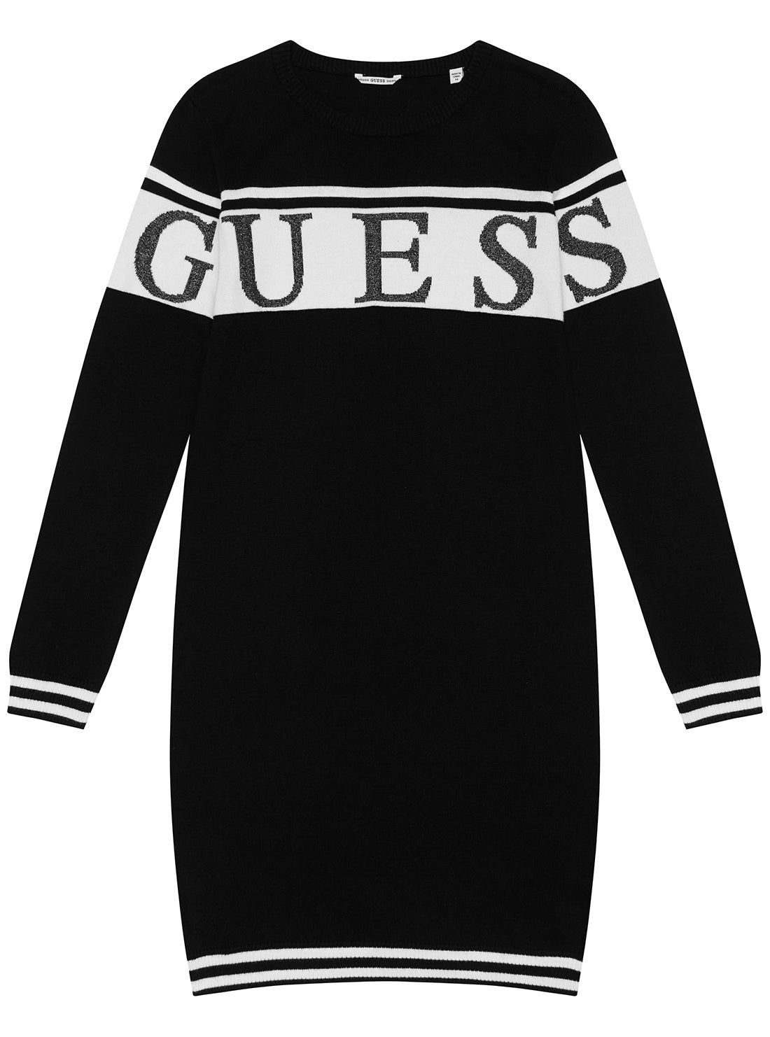 GUESS Black Long Sleeve Knit Dress (7-16) front view