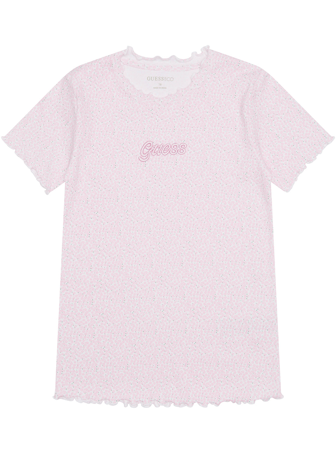 GUESS Pink Ribbed Short Sleeve T-Shirt (7-16) front view