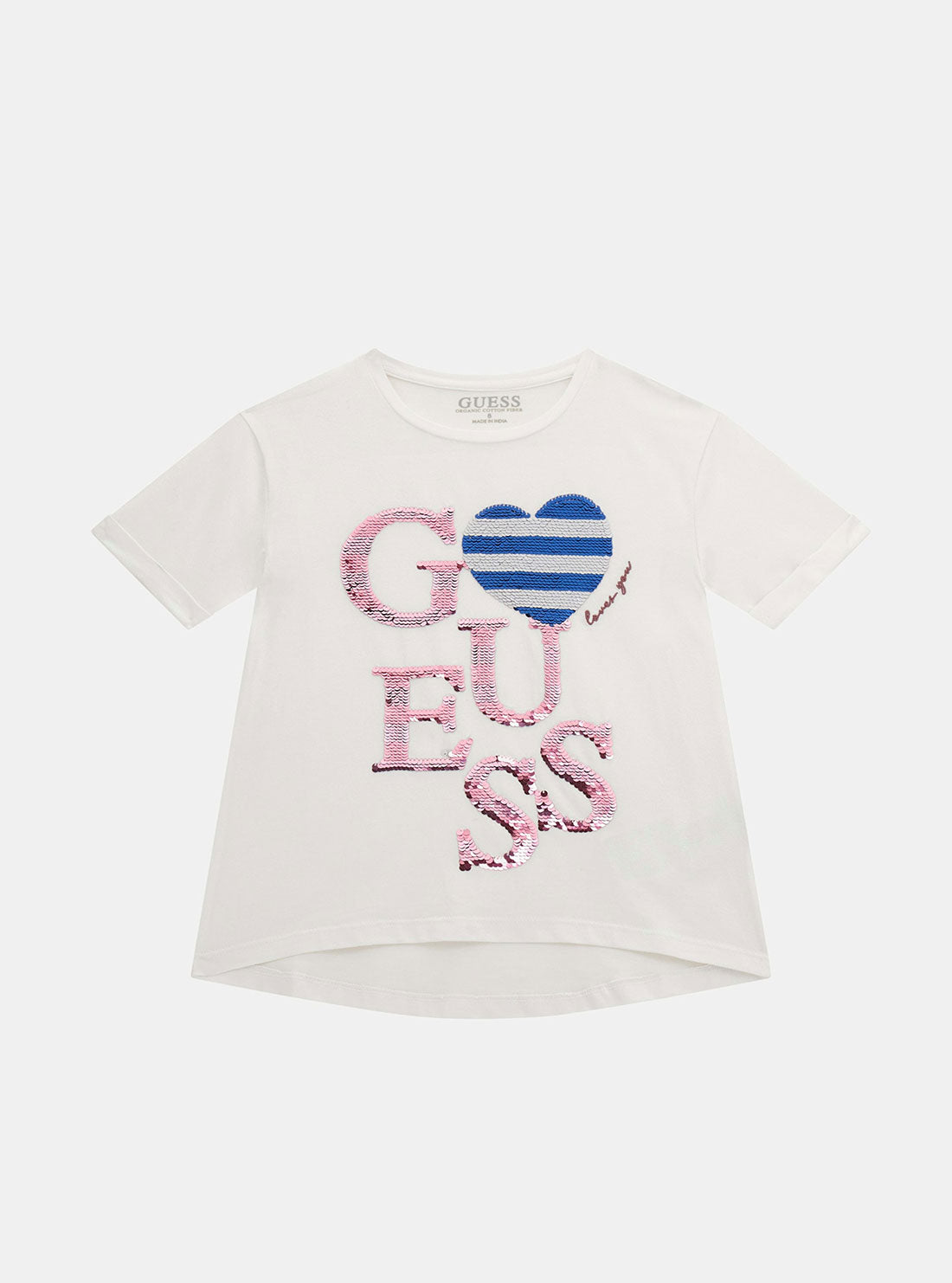 GUESS White Short Sleeve T-Shirt (7-16) front view