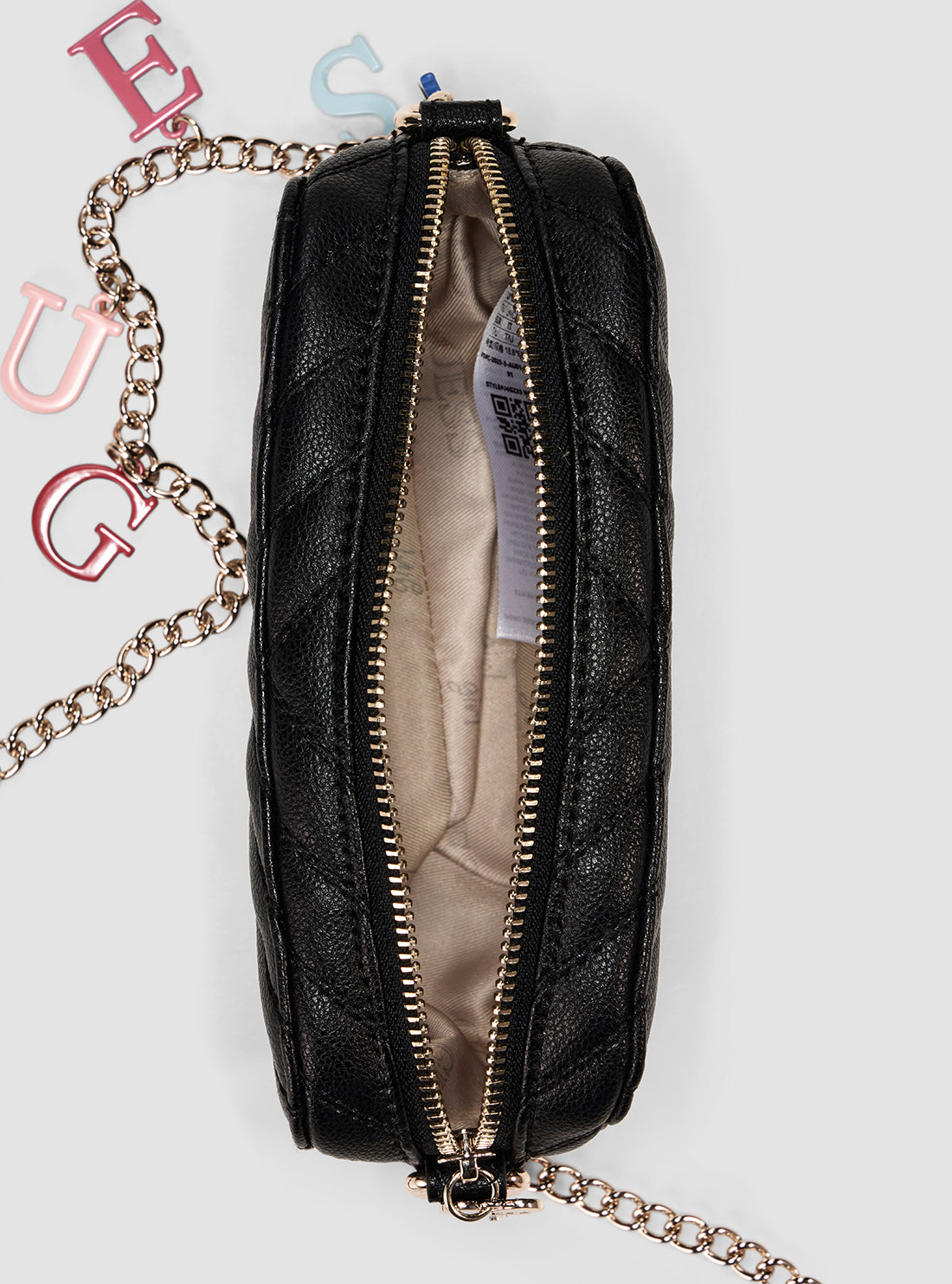 GUESS Accessories Black Quilted Camera Bag J4GZ23WFZL0 Inside View