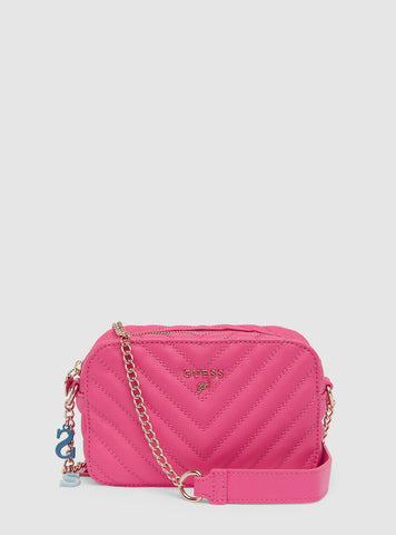 GUESS Women's Pink Quilted Camera Bag J4GZ23WFZL0 Front View