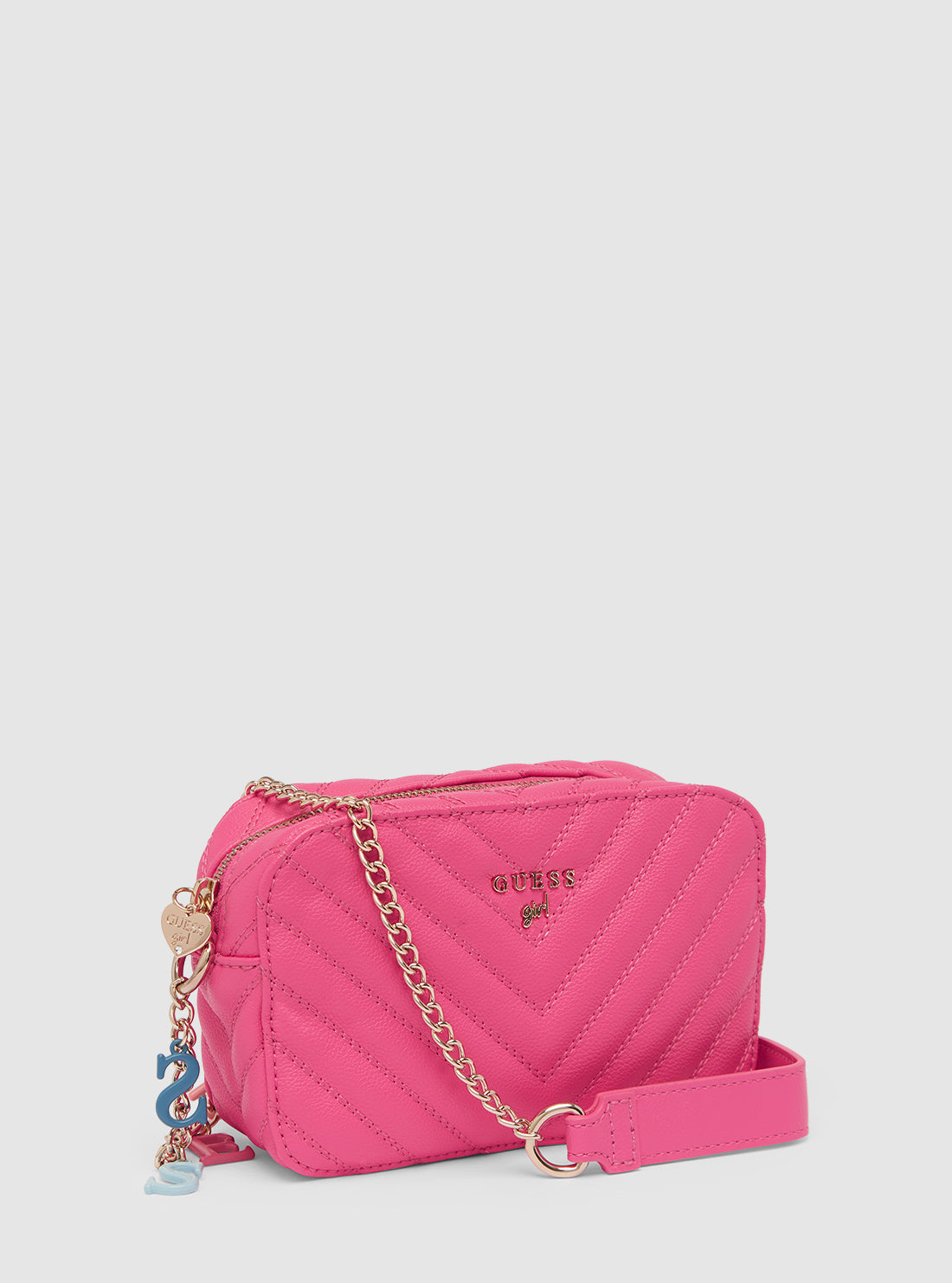 GUESS Women's Pink Quilted Camera Bag J4GZ23WFZL0 Front Side View
