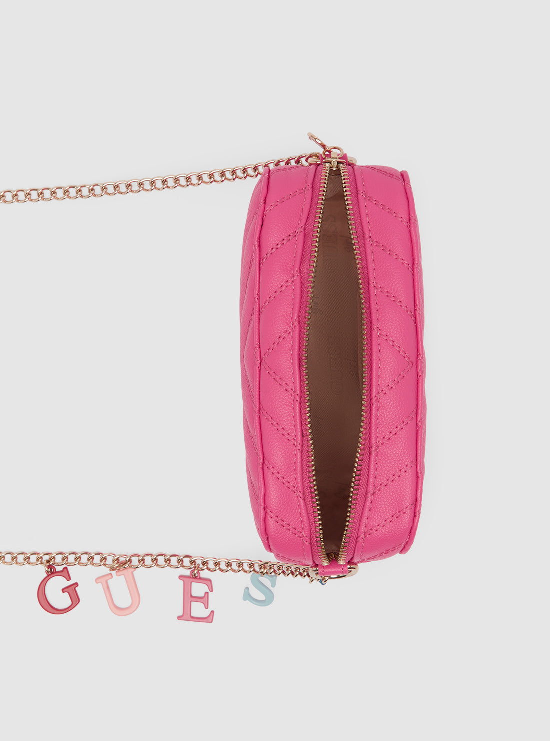 GUESS Women's Pink Quilted Camera Bag J4GZ23WFZL0 Inside View