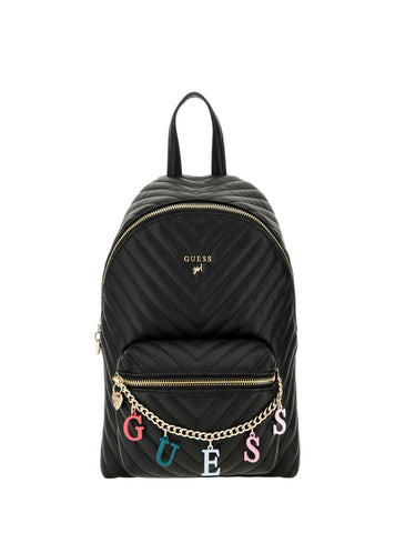 GUESS Kids Black Chain Lattering Small Backpack J4RZ17WFZL0 Front View