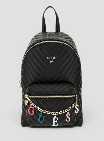 GUESS Kids Black Chain Lattering Small Backpack J4RZ17WFZL0 Front View