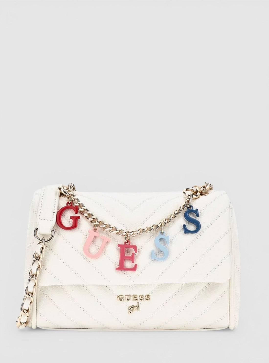 GUESS Kids White Fancy Combo Crossbody Flap Bag J4YZ45WFZL0 Front View