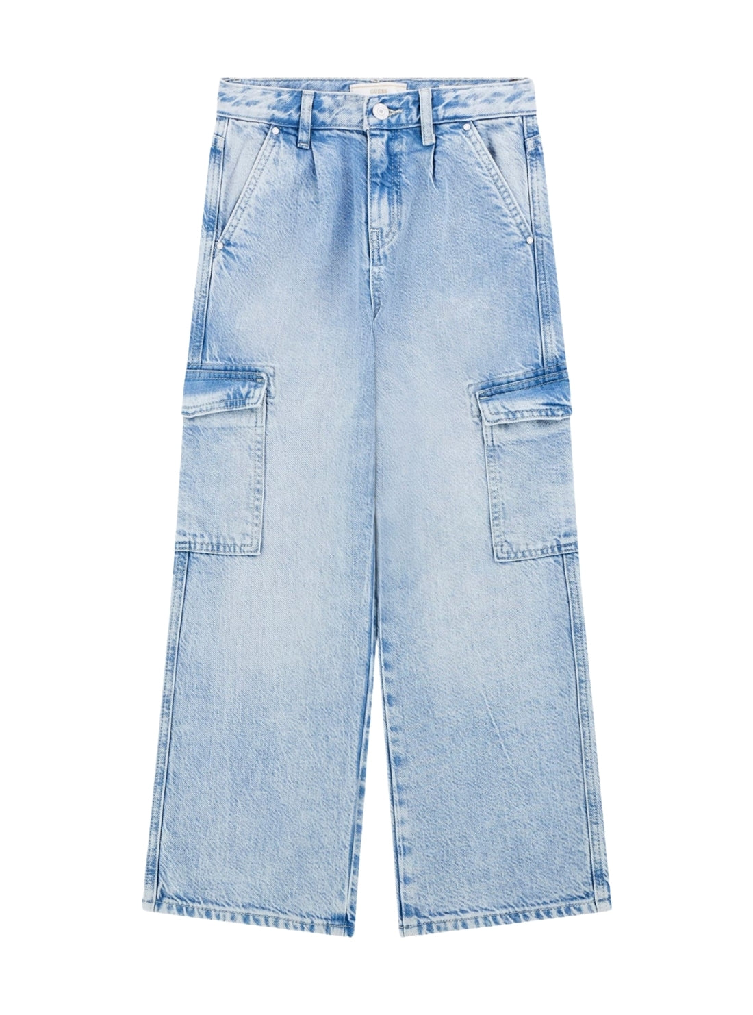 GUESS Kids Eco Tencel Denim Cargo Pants in Medium Wash (7-16) Front View