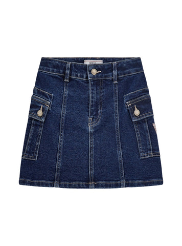 GUESS Kids Stretch Denim Mini Skirt in Indigo Wash (7-16) J5GD07D5NK0 Front View