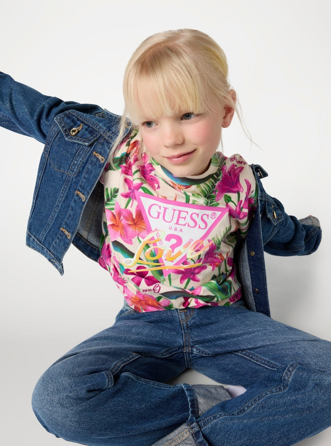 GUESS Kids Eco Pink Floral Multi Midi T-Shirt (7-16) J5GI10K6YW4 Model View