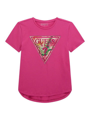 GUESS Kids Eco Pink High Low Logo T-Shirt (7-16) J5GI15K6YW4 Front View