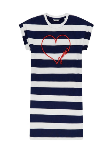 GUESS Kids White Blue Stripe Terry Dress (7-16) J5GK33KBOR4 Front View