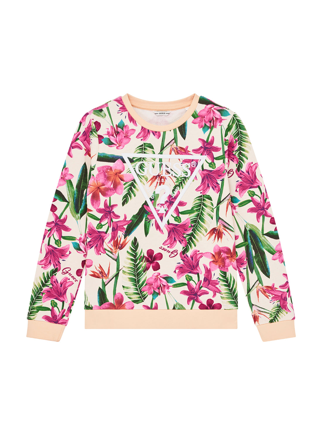 GUESS Kids Eco Pink Floral Long Sleeve Active Top (7-16) J5GQ01KA6R4 Front View