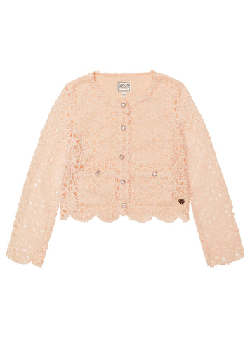 Pink Lace Long Sleeve Cardigan (7-16)