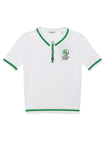 White Short Sleeve Polo Knit Sweater (7-16)