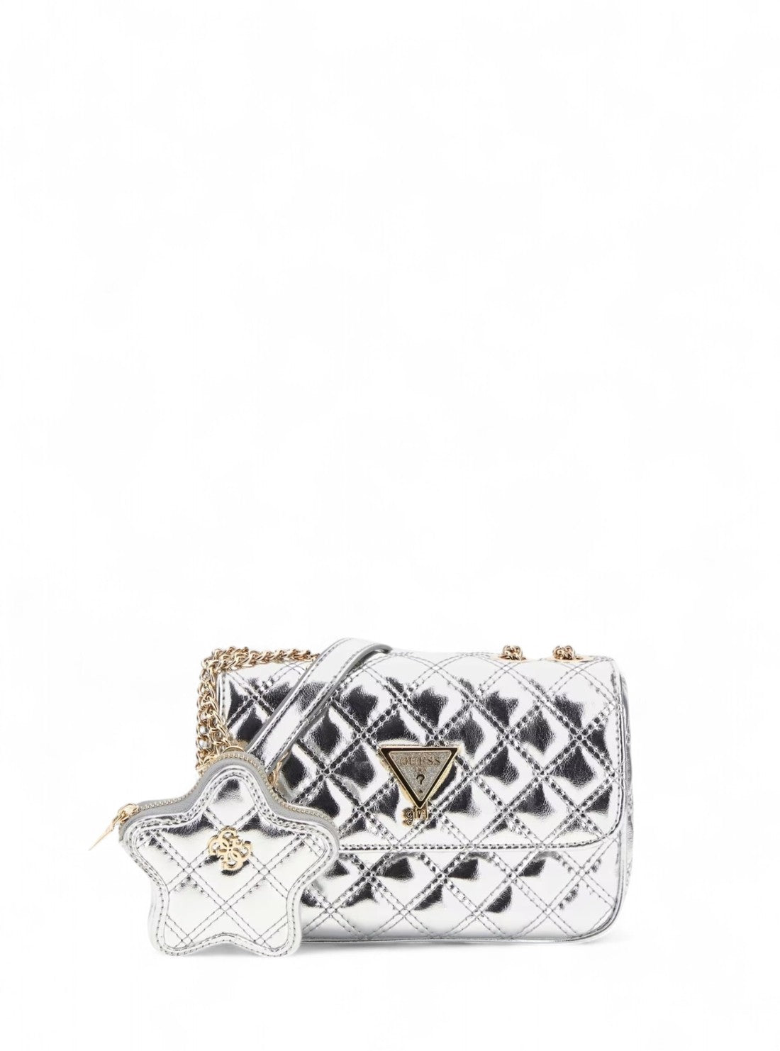 GUESS ハンドバッグ シルバー キルティング Silver Mini Quilt Convertible Bag | GUESS