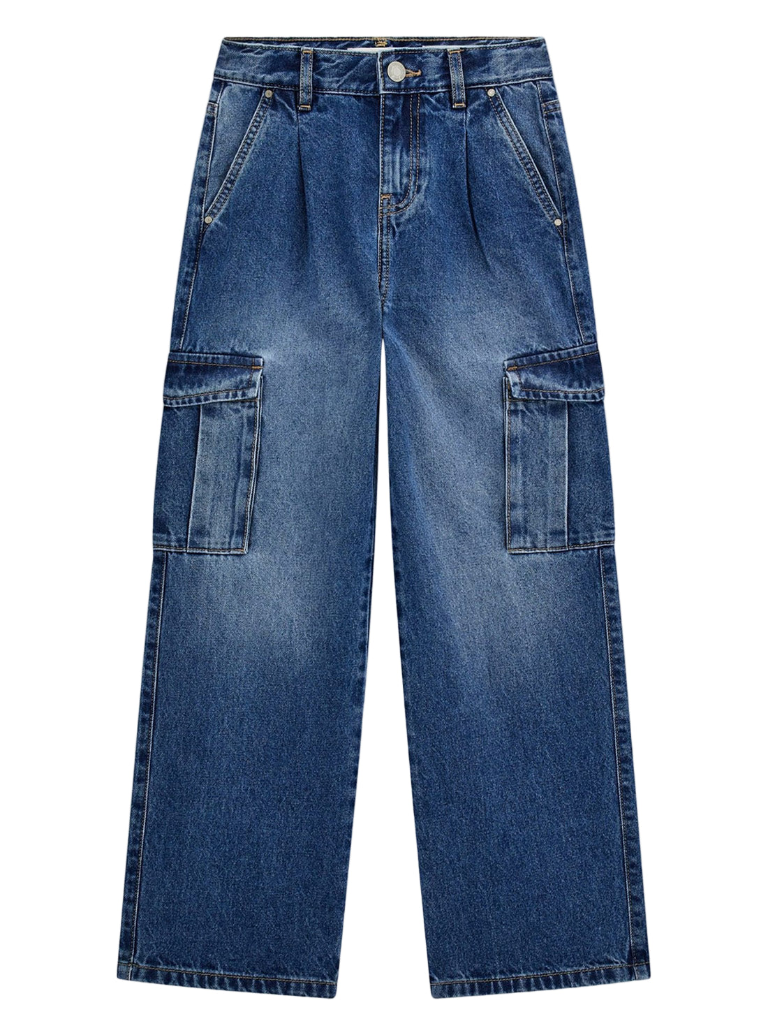 GUESS Kids Blue Rigid Denim Cargo Pants (7-16) J5YA02D5FL0 Front view
