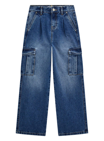 GUESS Kids Blue Rigid Denim Cargo Pants (7-16) J5YA02D5FL0 Front view