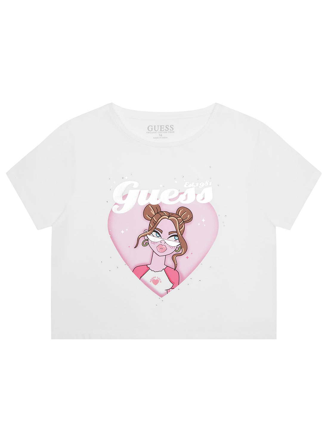 GUESS Kids White Graphic Cropped T-Shirt (7-16) J5YI08K6YW4 Front View