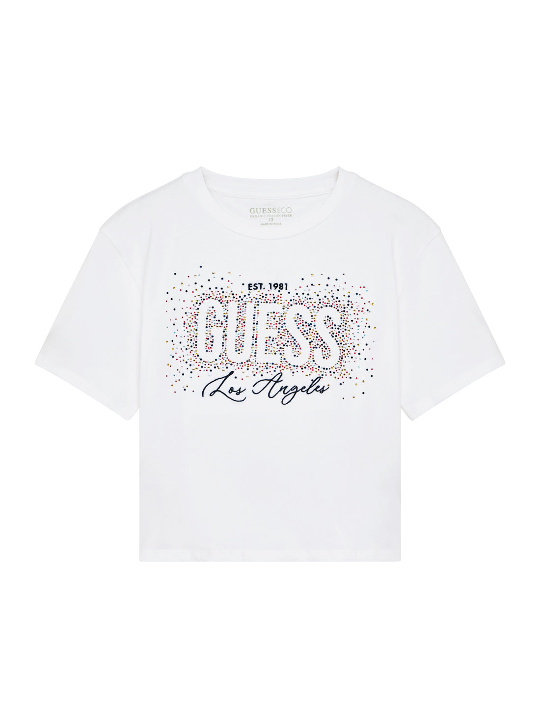 GUESS Kids White Midi Los Angeles Logo T-Shirt (7-16) J5YI23K6YW4 Front View