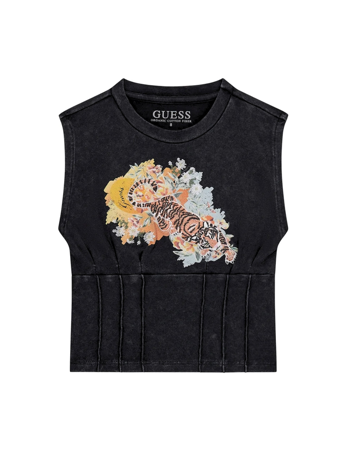 GUESS Kids Black Corset Graphic T-Shirt J5YI50K49A1 Front View