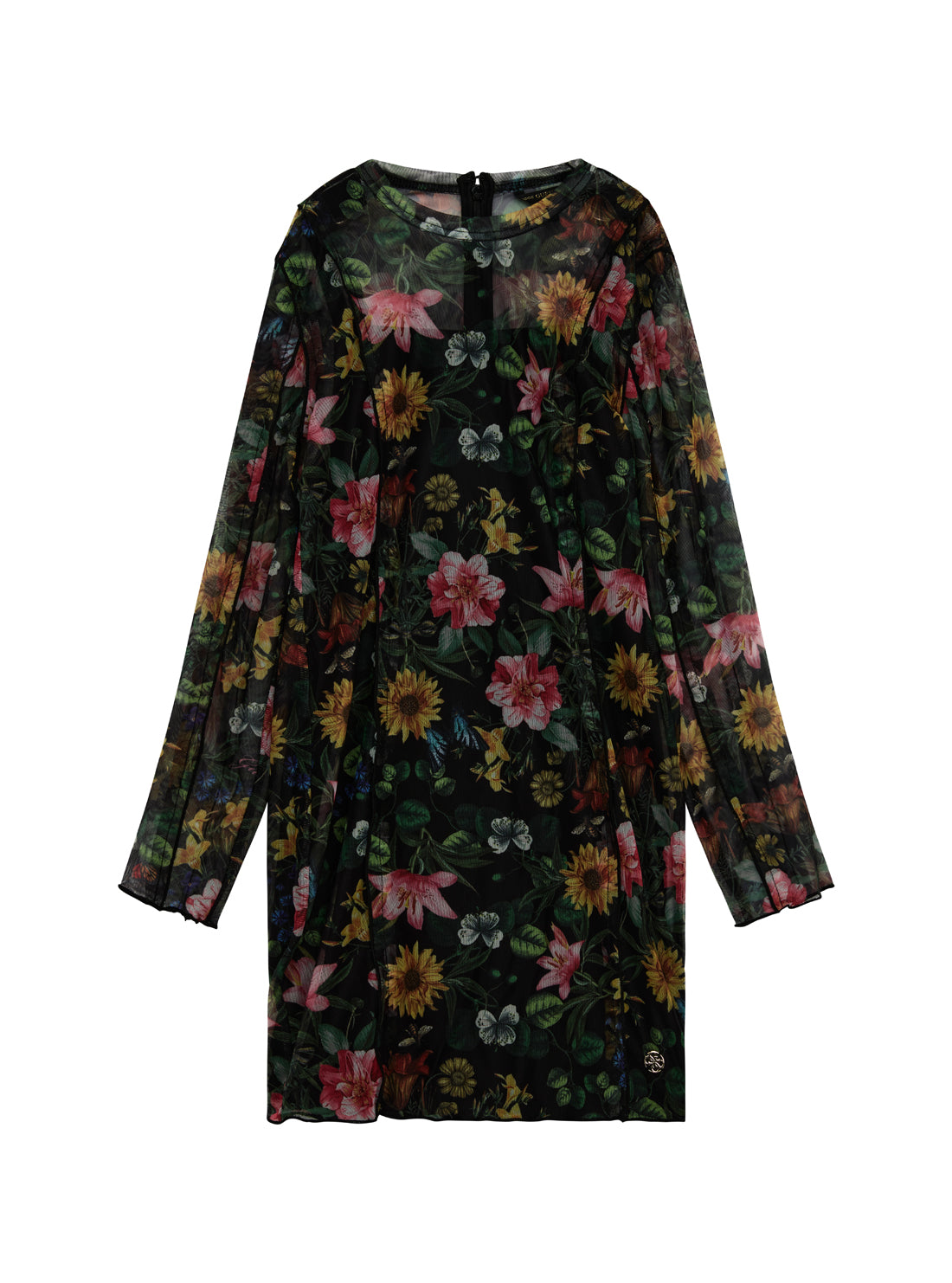 GUESS Kids Floral Printed Mesh Long Sleeve Dress (7-16) J5YK08K0180 Front View