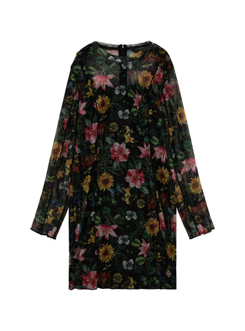 GUESS Kids Floral Printed Mesh Long Sleeve Dress (7-16) J5YK08K0180 Front View