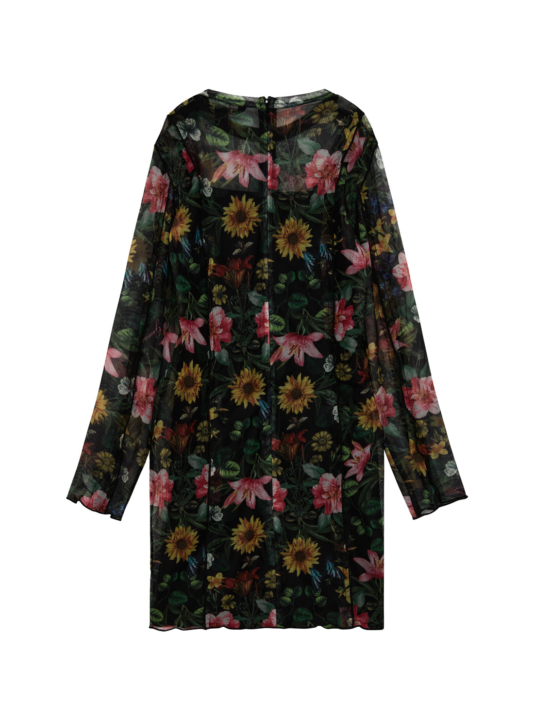 GUESS Kids Floral Printed Mesh Long Sleeve Dress (7-16) J5YK08K0180 Back View