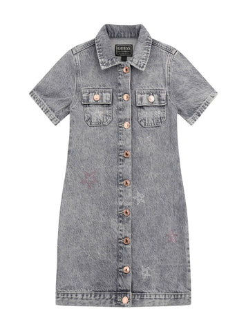 GUESS Kids Grey Rigid Denim Dress (7–16) J5YK10D5NJ0 Front View
