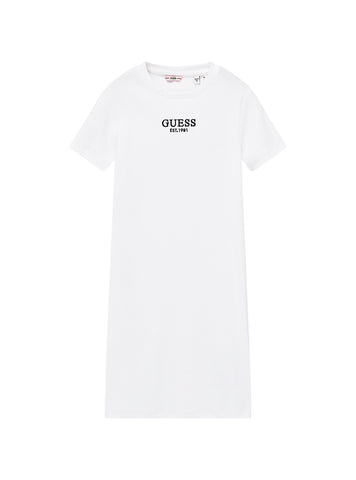 GUESS Kids White Rib Short Sleeve Dress (7-16) J5YK11KBZP4 Front View