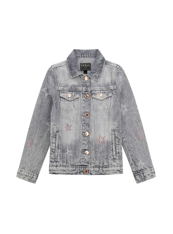 GUESS Kids Grey Rigid Denim Jacket with Stars (7-16) J5YL04D5NJ0 Front View