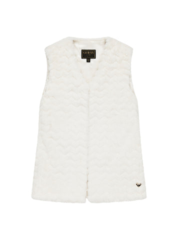 GUESS Kids White Faux Fur Sleeveless Vest (7-16) J5YN05WAX80 Front View