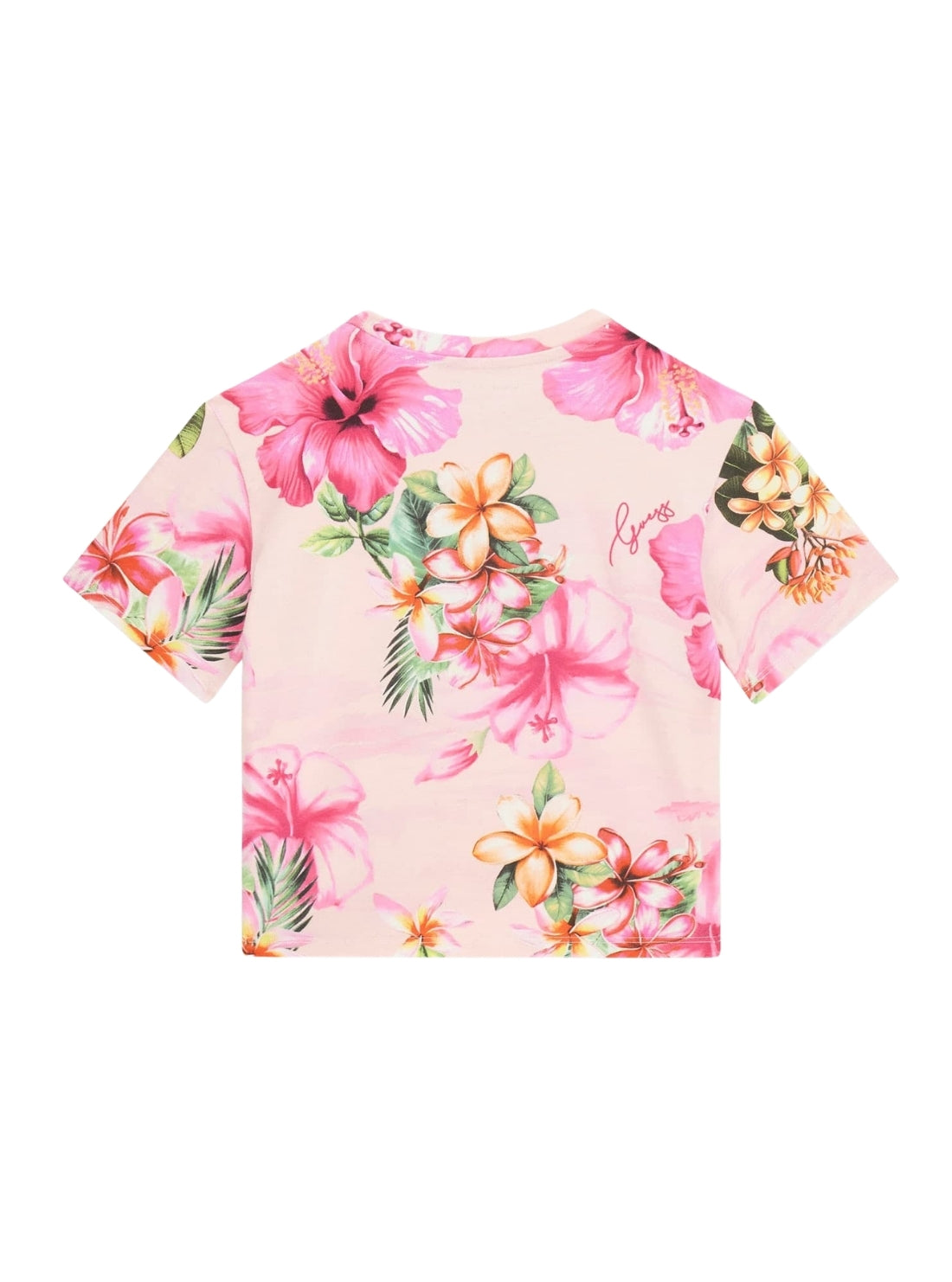 GUESS Kids Pink Floral Logo Midi T-Shirt (7-16) J6GI03K6YW4 Back View