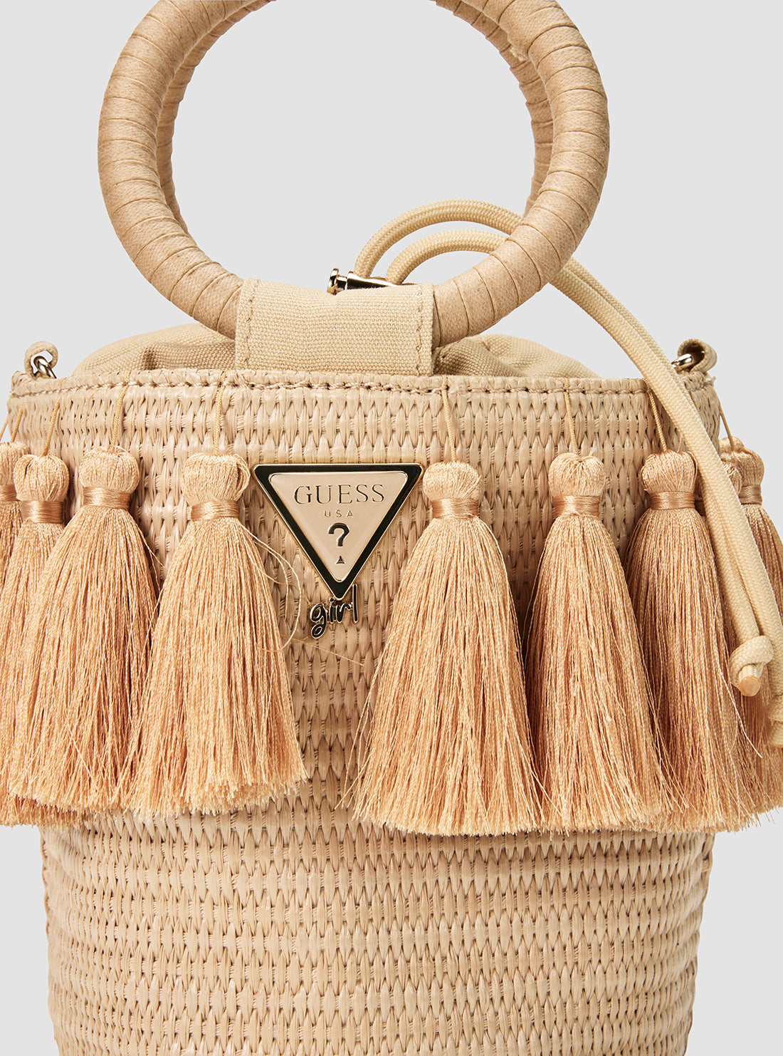 GUESS Kids Pearl Oyster Straw Bucket Bag J6GZ16WO680 Detail View