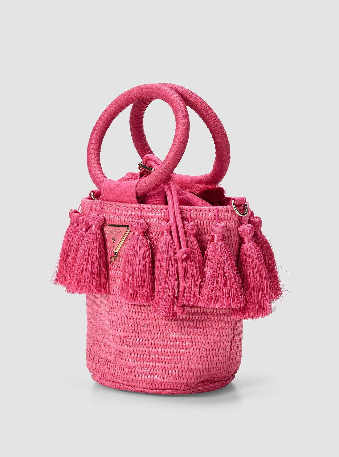 GUESS Kids Pink Straw Bucket Bag J6GZ16WO680 Side View