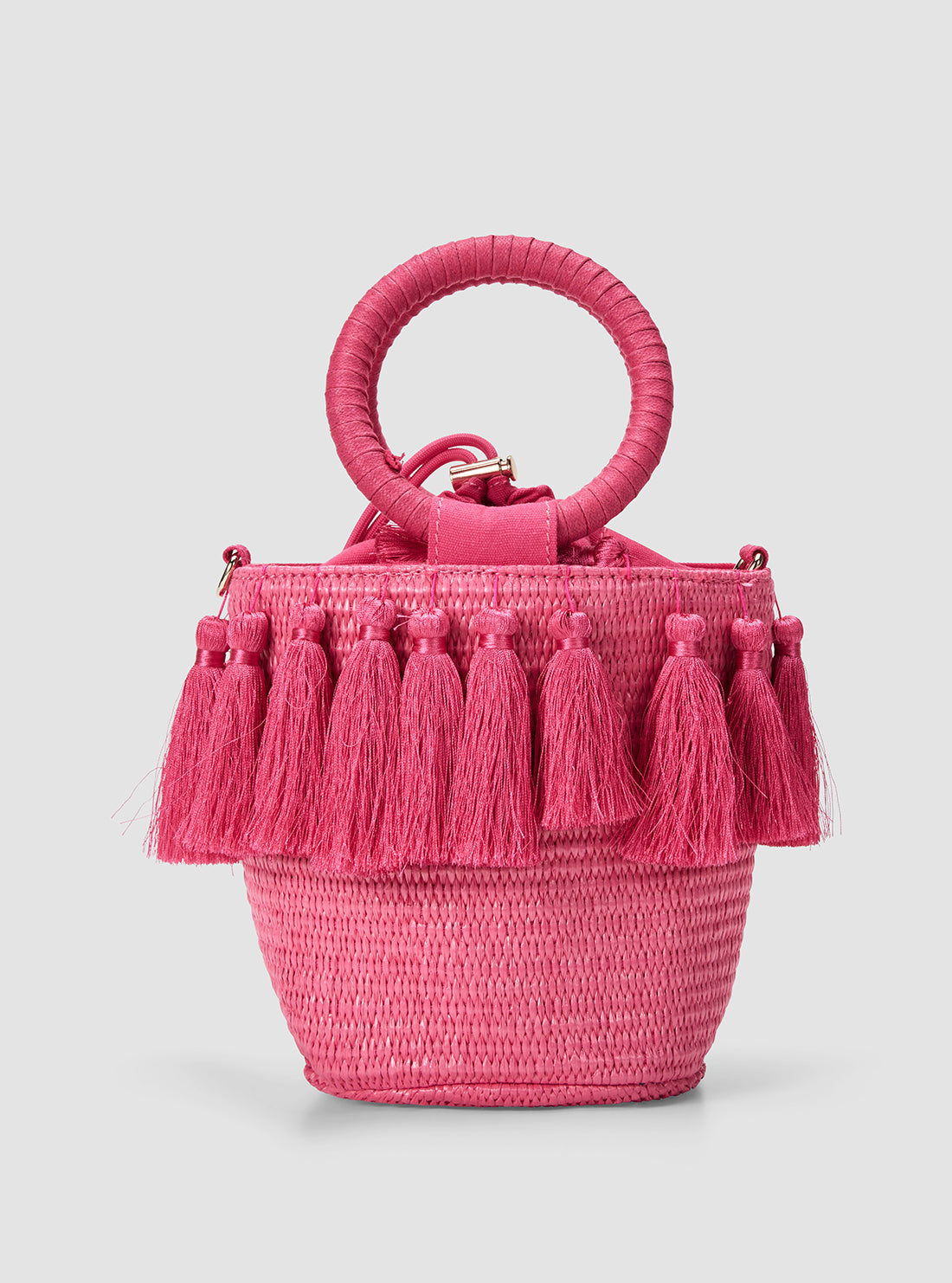 GUESS Kids Pink Straw Bucket Bag J6GZ16WO680 Back View