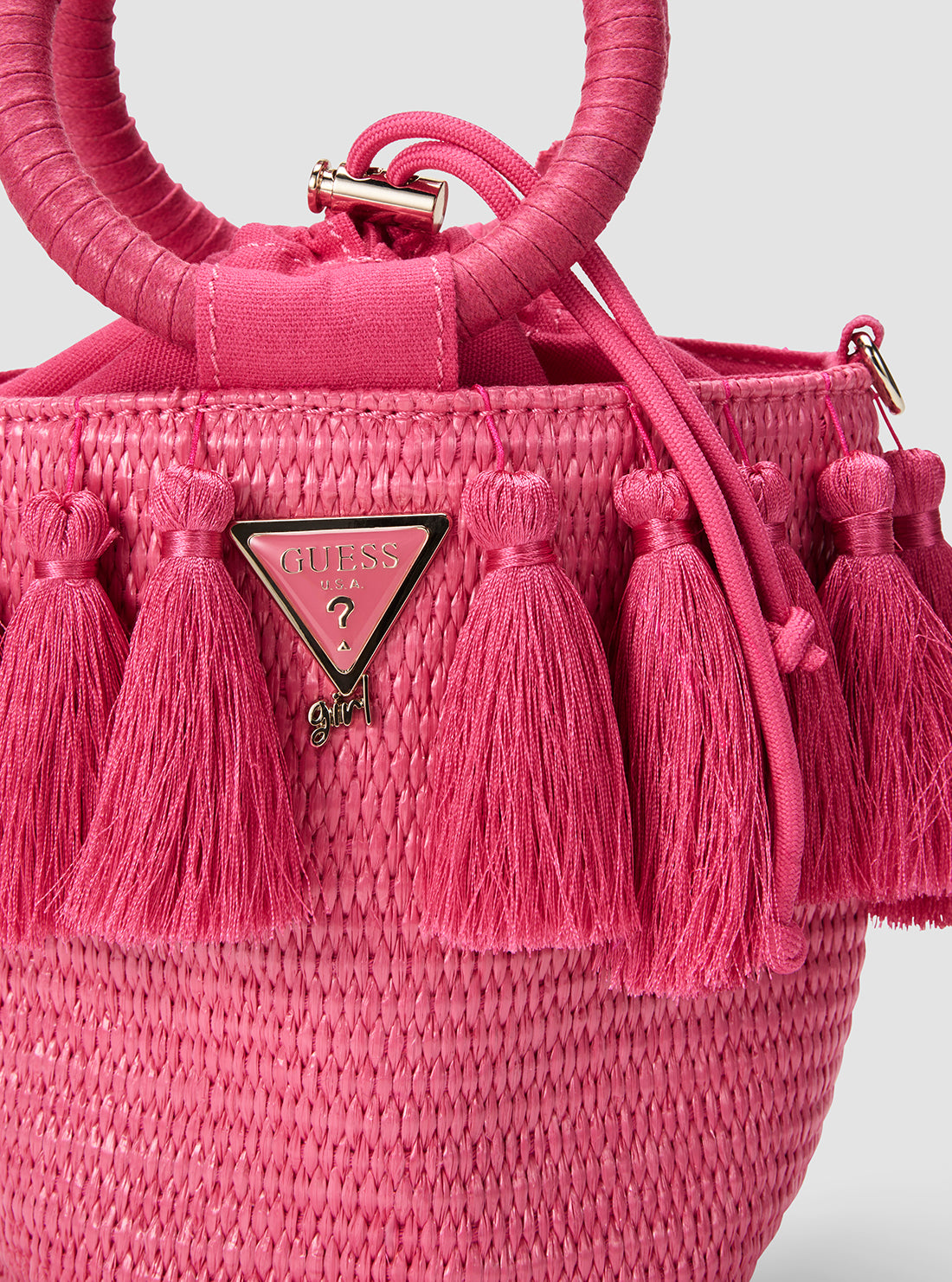 GUESS Kids Pink Straw Bucket Bag J6GZ16WO680 Detail View