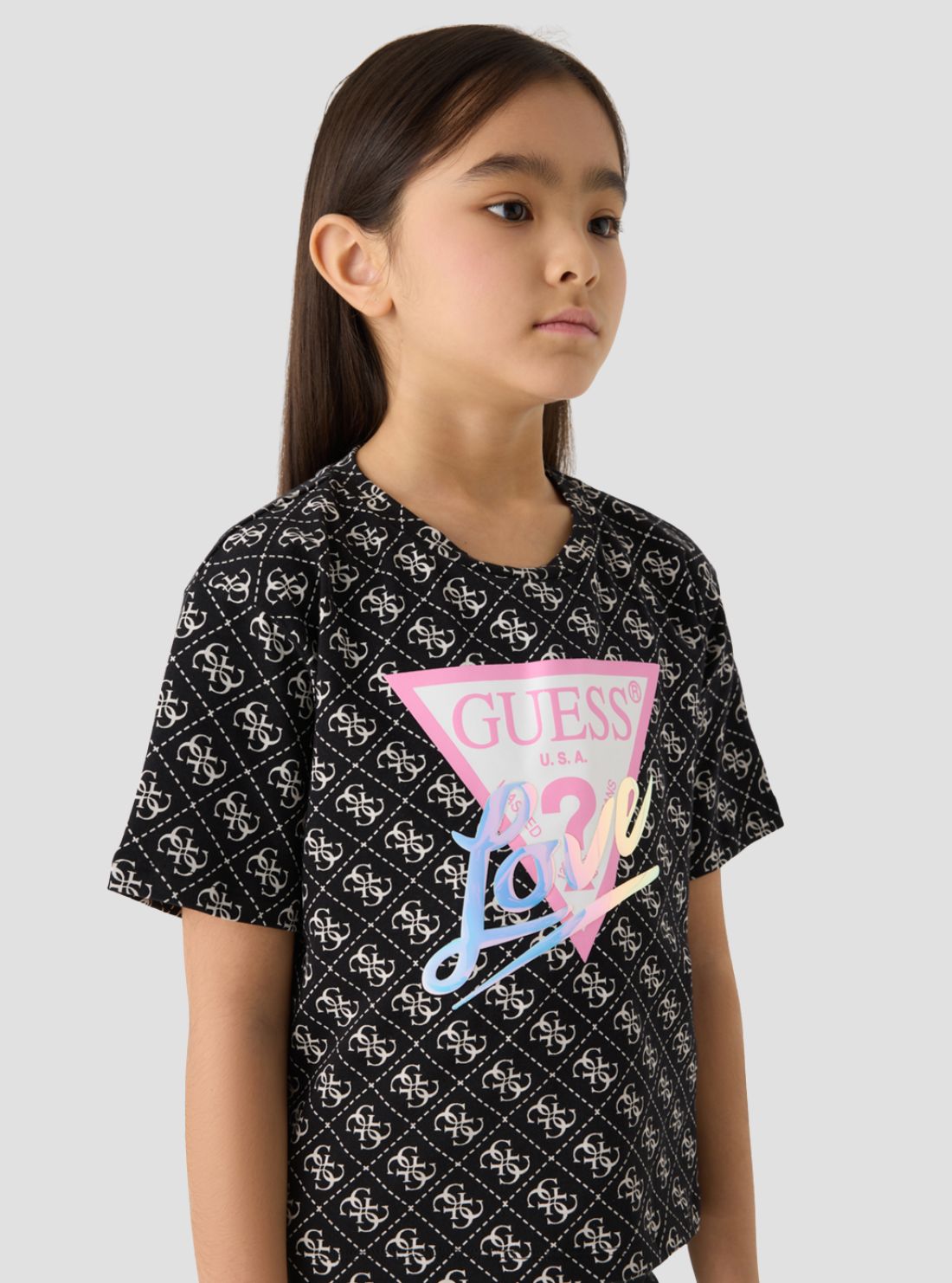 GUESS Kids Black Logo Midi T-Shirt (7-16) J6RI08K6YW4 Model View 