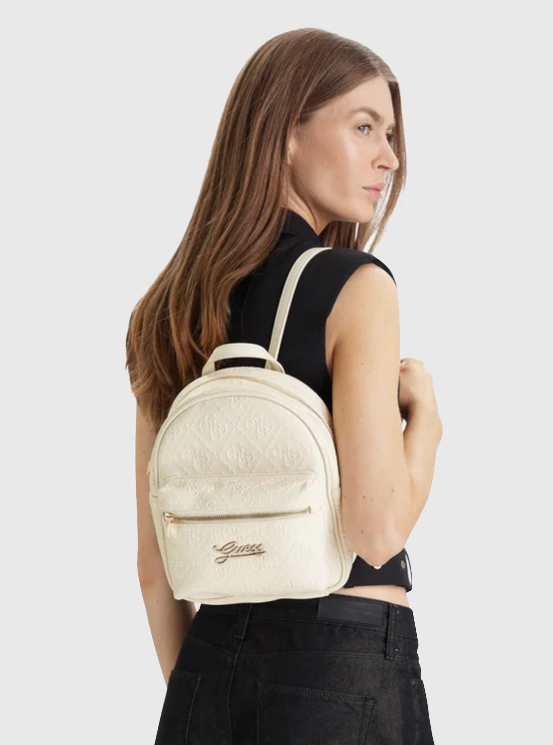 guess mini backpack logo Factory Women's Galatia Clothing, Shoes & Accessories this backpack can withstand any adventure with a lightweight yet practical zipper Cream White Logo Mini Backpack