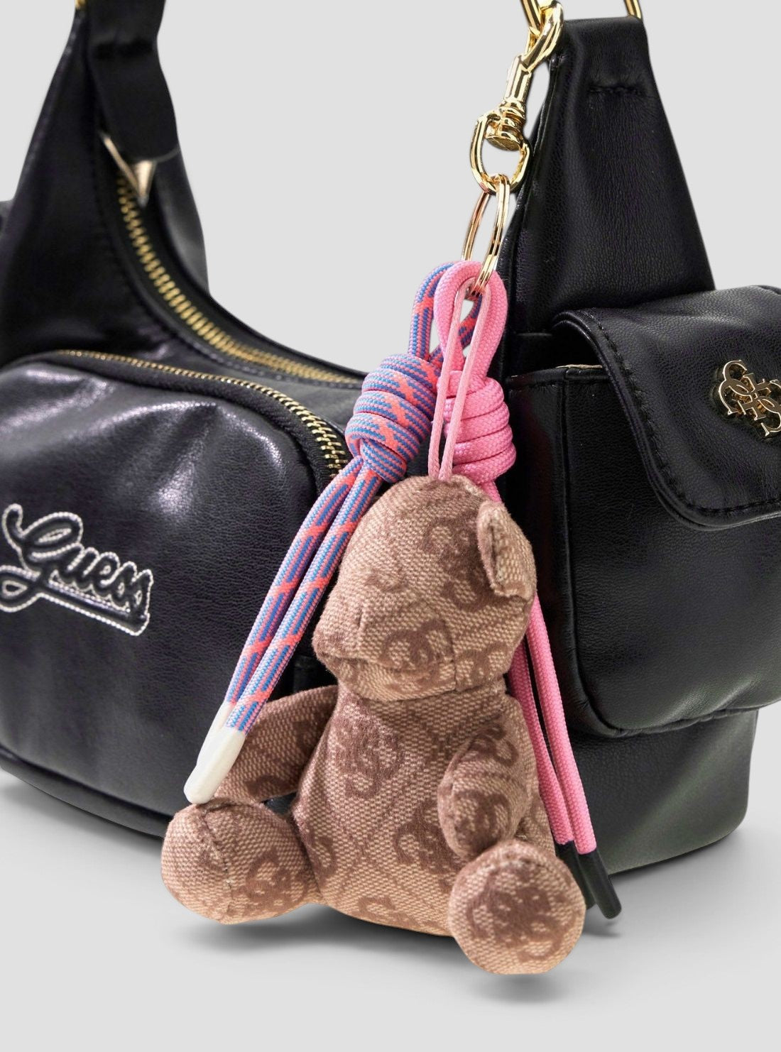 GUESS Kids Black Teddy Charm Shoulder Bag J6YZ28W2574 Detail View