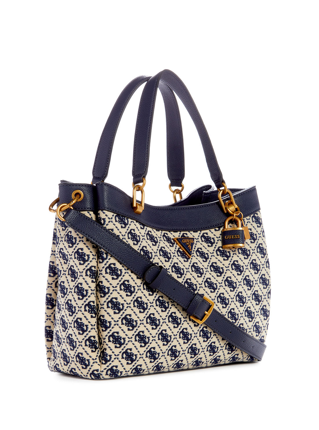 guess womens Navy Blue Logo Shemara Girlfriend Satchel side view