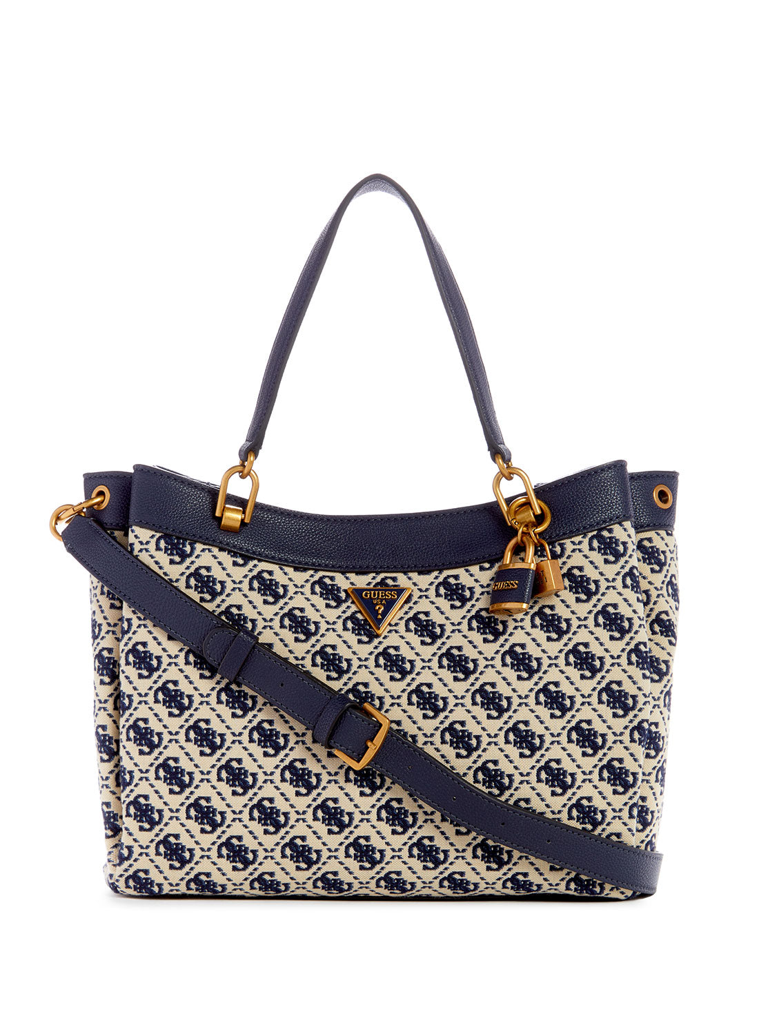 guess womens Navy Blue Logo Shemara Girlfriend Satchel frontview