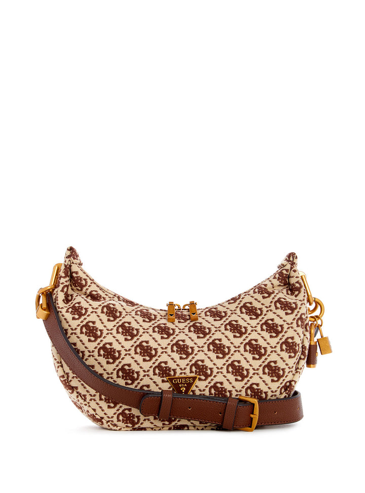 guess womens Brown Logo Logo Shemara Mini Hobo Satchel front view
