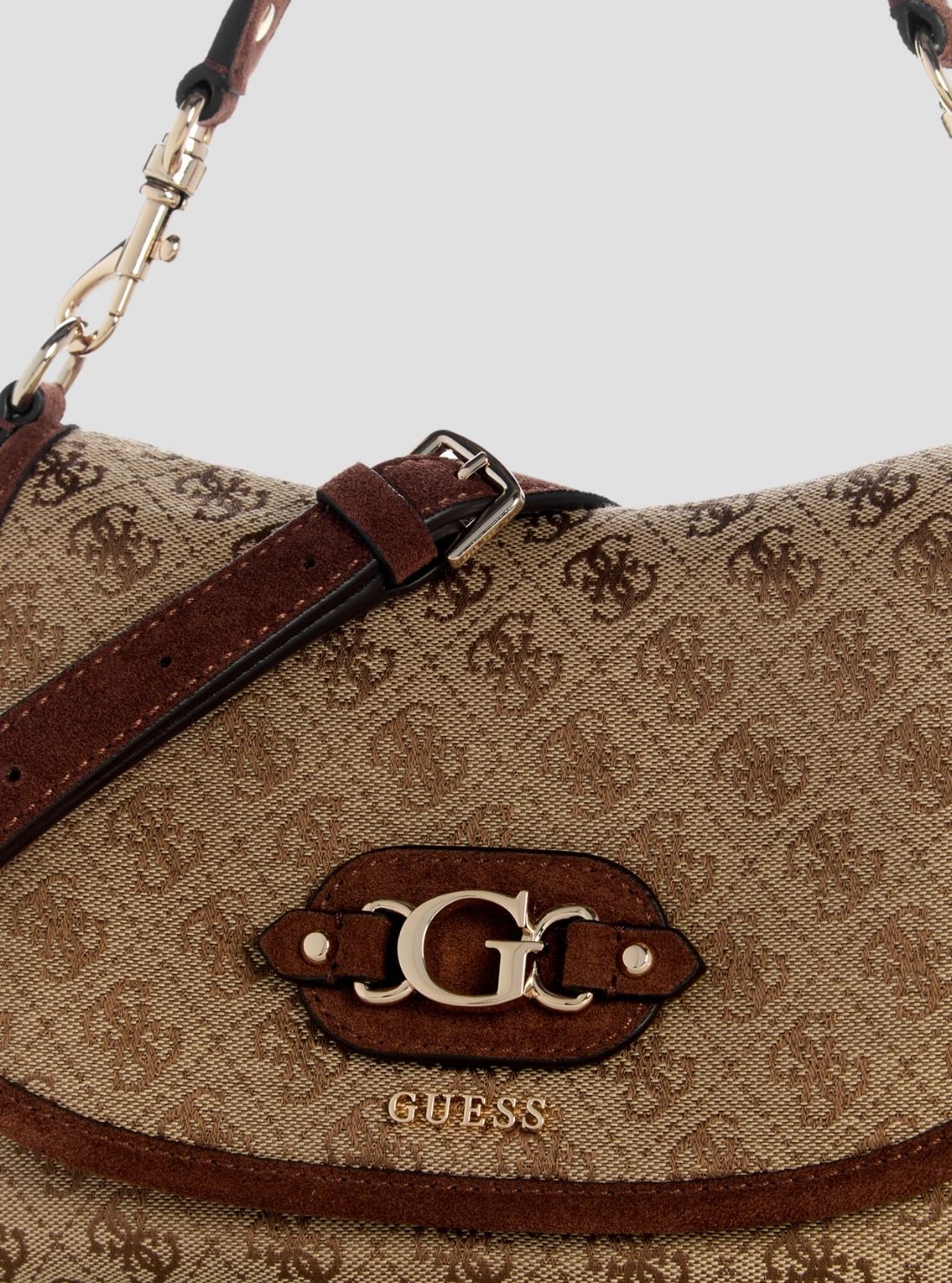 GUESS Womens Brown Samantha Flap Shoulder Bag JG231319 Detail View