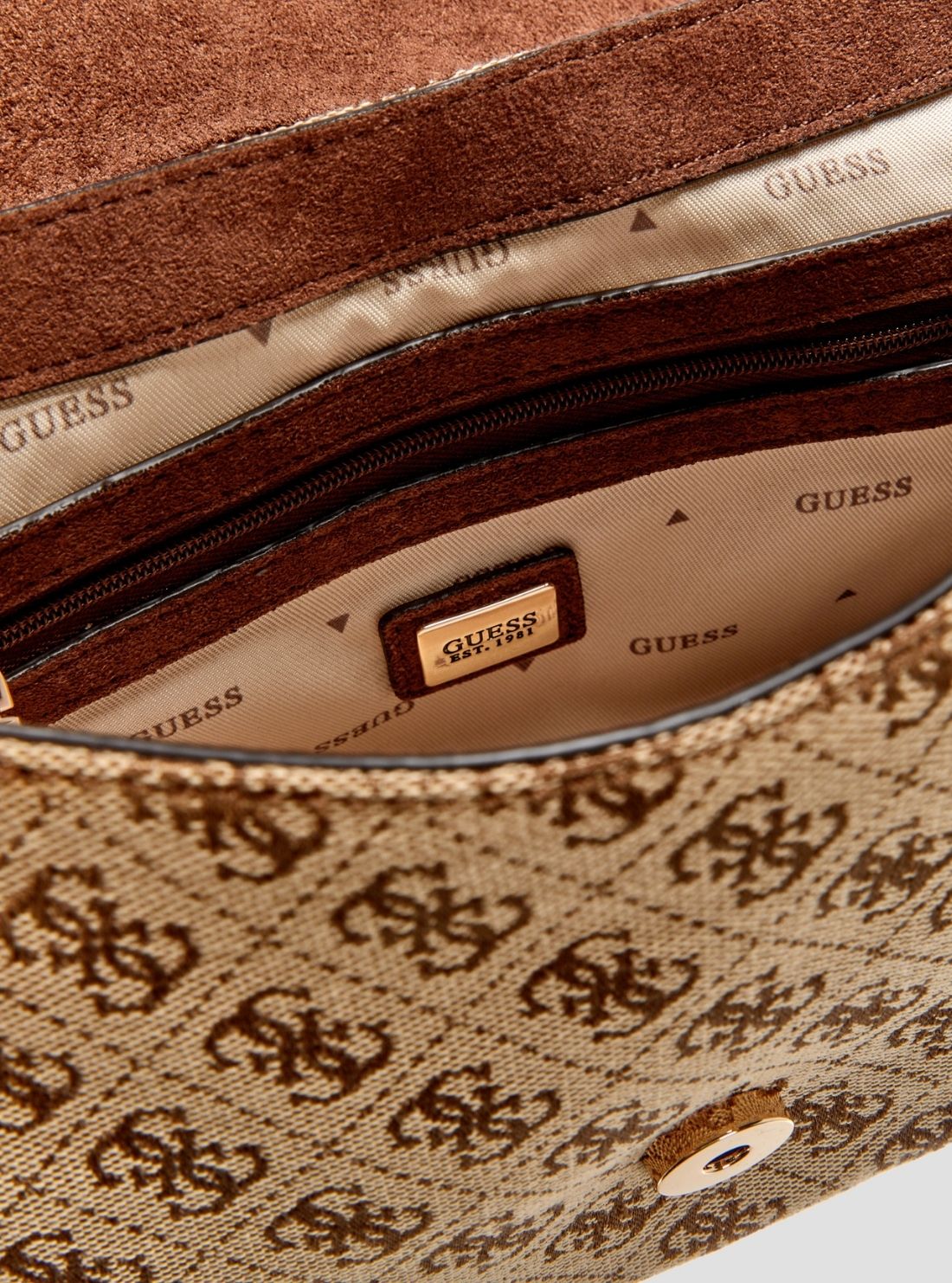 GUESS Womens Brown Samantha Flap Shoulder Bag JG231319 Detail View2