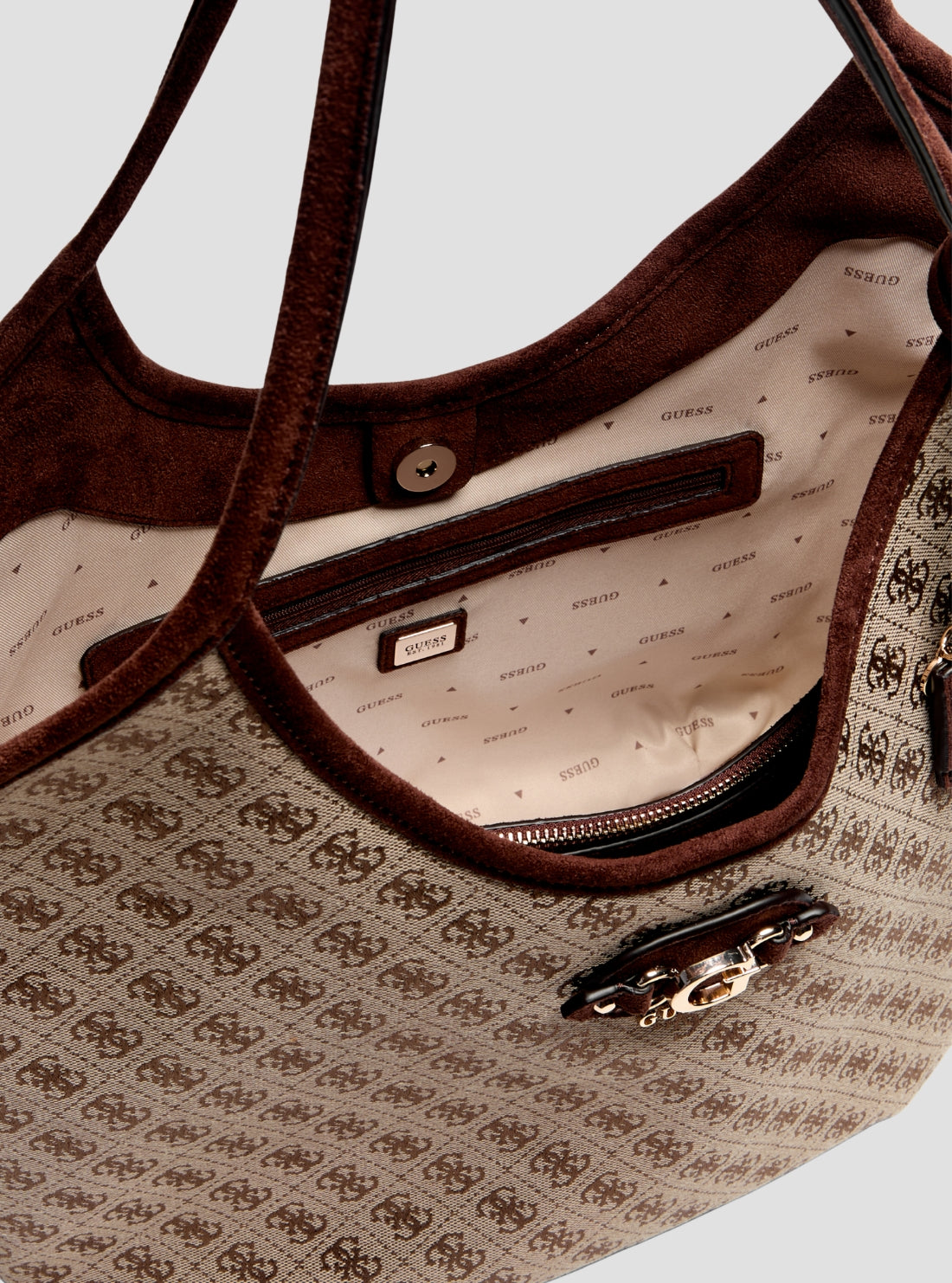 GUESS Womens Brown Logo Samantha Girlfriend Tote Bag JG231323 Detail View