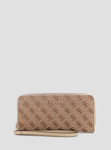 GUESS Womens Brown Logo Jessa Large Zip Around Wallet JG8362146 Front View