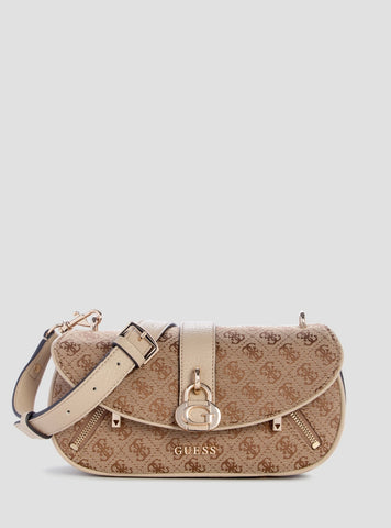 GUESS Womens Brown Logo Jessa Flap Crossbody Bag JG836220 Front View