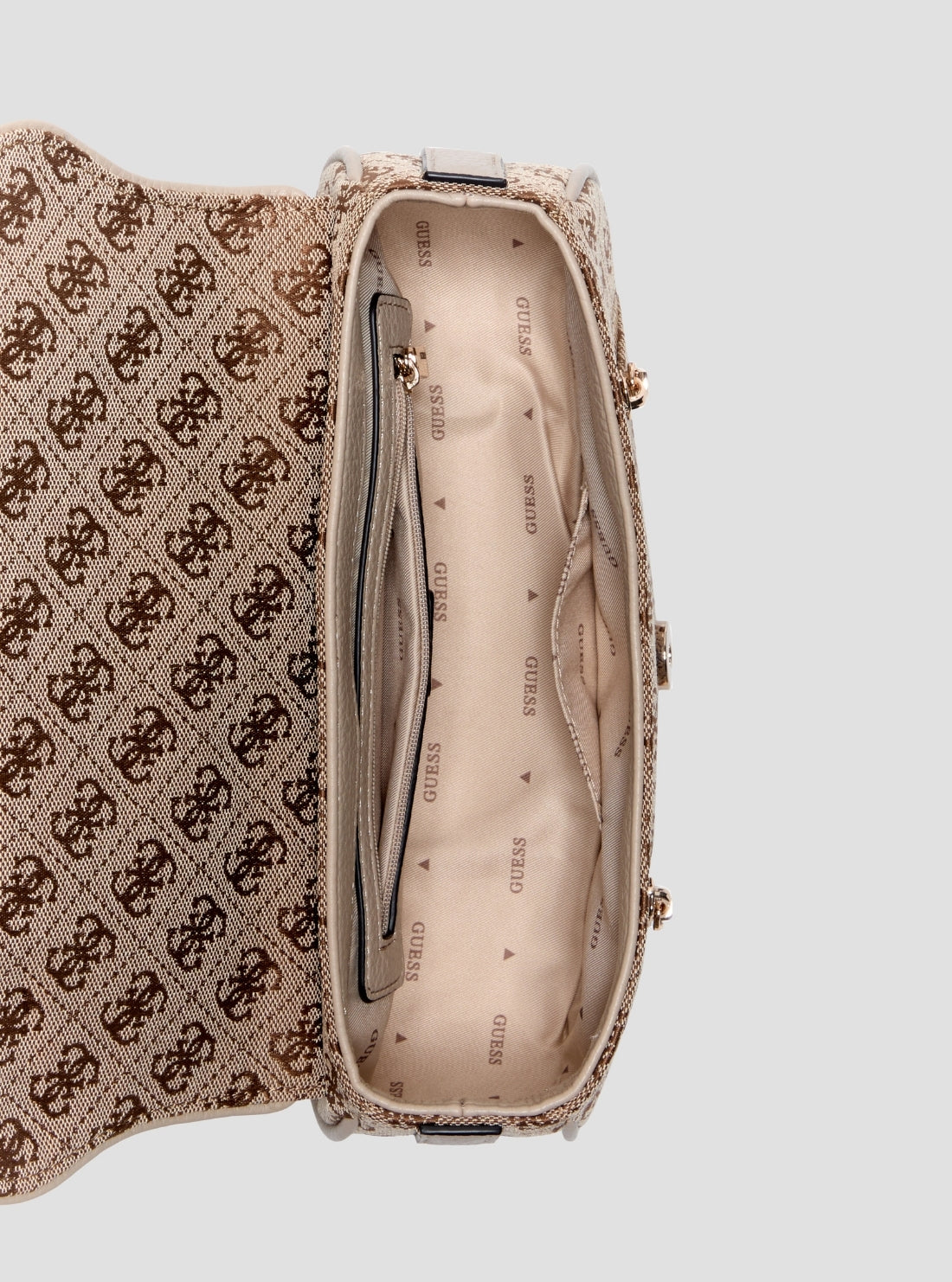 GUESS Womens Brown Logo Jessa Flap Crossbody Bag JG836220 Inside View
